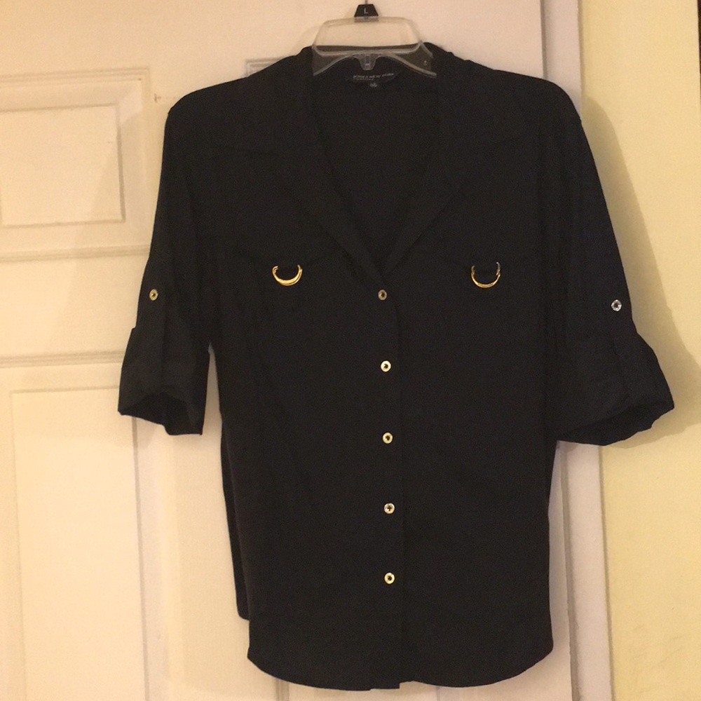 Jones New York Black Button-Up Blouse